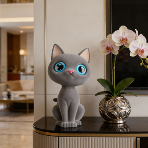 ตุ๊กตาแมวสีเทาขนฟูน่ารัก ของตกแต่งบ้าน ของขวัญตั้งโต๊ะ - Product Image 2