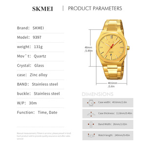 <span class=keywords><strong>Montre</strong></span> <span class=keywords><strong>Homme</strong></span> SKMEI 9397 Étanche à Aiguilles Lumineuses, Luxe Doré, Affaires, Décontractée, <span class=keywords><strong>Bracelet</strong></span> en Acier Inoxydable, Relojes - Product Image 6