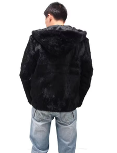 YR224 Chaqueta de piel de conejo real de estilo clásico para hombre Abrigo con capucha de piel genuina - Product Image 2