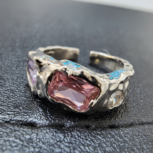 Bague ouverte en argent 925 Design cubique rose unique comme cadeau de petite amie Bijoux fins - Product Image 1