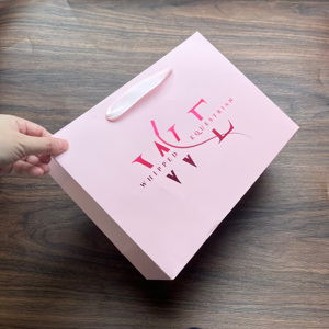 Luxury Pink Gift Bags with Rose <b>Red</b> Gold Foil Stamping - Custom Printed Ribbon Handle Shopping Bags Party Gift Bags - Product Image 2