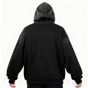 Sudadera con capucha con cremallera desgastada personalizada de algodón 100% de peso pesado para hombre, 430 gramos, artesanía lavada Retro, holgada, de gran tamaño, estilo callejero oscuro - Product Image 2
