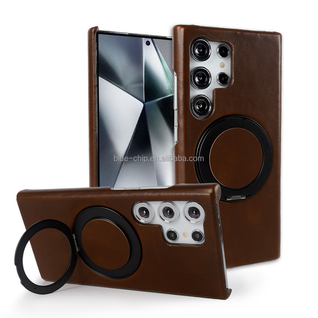 Gradation Cell Magnet Holder High-End Personalise Protective Real Mobile Leather Phone Cases for S24 Ultra Sublimation Cover
