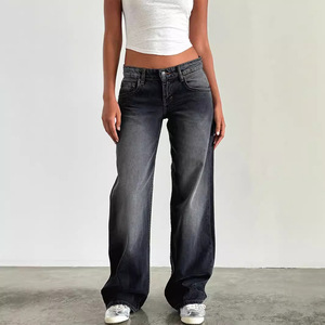 Ohsisa <span class=keywords><strong>Jeans</strong></span> a Gamba Dritta da Donna di Alta Qualità Nuovi Pantaloni Casual Morbidi in Denim a Gamba Larga e <span class=keywords><strong>Vita</strong></span> <span class=keywords><strong>Bassa</strong></span> - Product Image 3