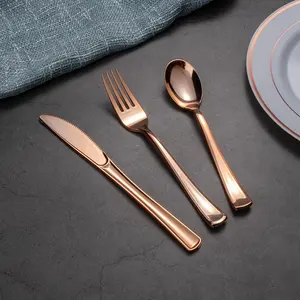 Thiết Lập Cao Cấp Tái Chế Dùng Một Lần Silverware Nhựa Rose Gold Dao Kéo Thiết Lập Cho Đồ Dùng Nhà Bếp