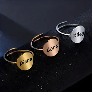 Wholesale Custom Stainless Steel Jewelry Titanium Steel Elliptical Smooth Laser Engraving Name Ring for Men Women