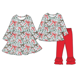 Conjuntos de Ropa para Niños Otoño 2026, Conjunto de Pantalón y Camisa de Manga Larga con Estampado de Lazo Marrón para Bebés - Product Image 3
