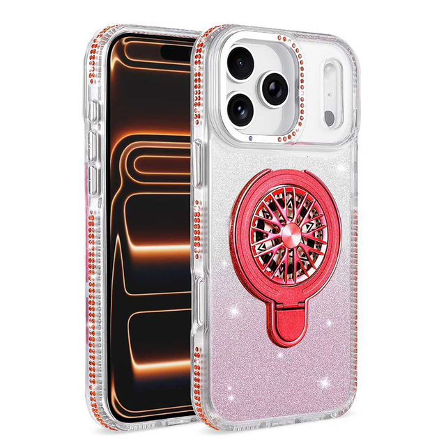 Bling Glitter Diamond Phone Case for iPhone 17 Pro Max 15 16 Plus Magnetic Bracket Holder Cover for Samsung S26 Ultra S25 Plus