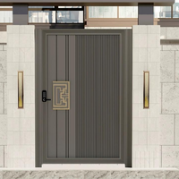 Porte d'entrée double battante de luxe sur mesure en or brossé ondulé avec poignée à clavier à motif clé grecque pour villa et maison
