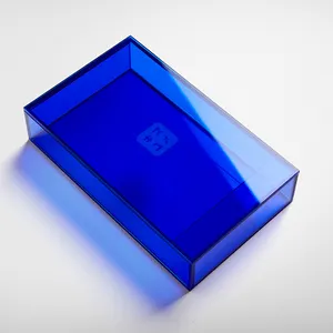 Benutzer definierte Radierung Acryl Schuber Buchhalter Plexiglas Buchs chutz Box Blue Plexiglas Buch Schuber