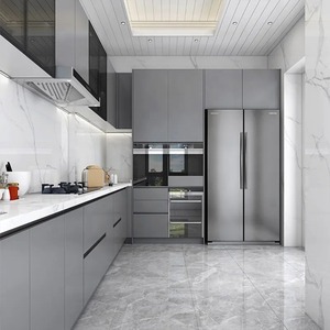 Prima Customizable Modern Modular Kitchen <strong>Cabinet</strong> <strong>Curved</strong> Island Platform Shaker Stainless Steel Sink <strong>Glass</strong> Solid for Villas - Product Image 2