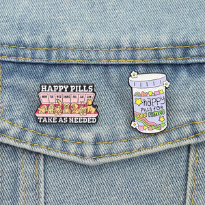 Broche en émail stimulant l'humeur, style émotionnel mignon, à prendre selon besoin, citation sur la joie, médicament, badge de revers, vente en gros - Product Image 1