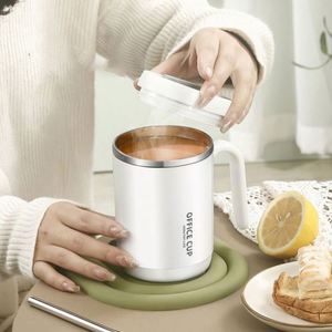 Tasse à thé en acier inoxydable à double paroi isolée de 450 ml, minimaliste, avec couvercle, pour étudiants, tasse à café - Product Image 2