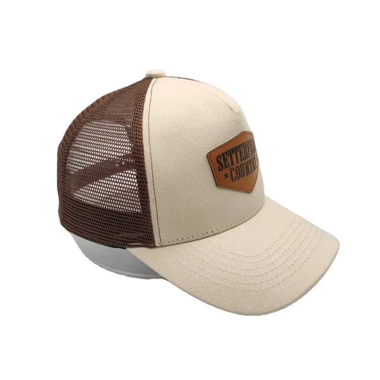 Richardson 5 panel customized leather patch snapback trucker hat cap