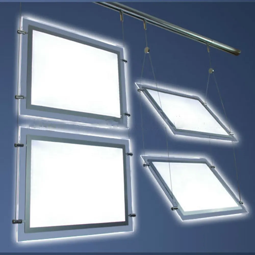 Panneau suspendu à la led rétro-éclairé de magasin d'usine, cadre a3, boîte à lumière publicitaire a4 en acrylique, réelle, affichage de fenêtre à led
