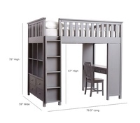 Loft en bois moderne, lit superposé avec bureau et bibliothèque pour enfants, offre spéciale