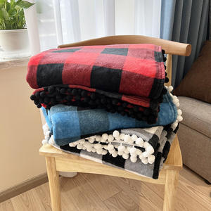 Ecológico Cálido superventas Franela Suave ligero cálido lindo pompones manta cama para todas las estaciones - Product Image 6
