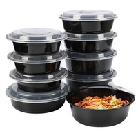 Bol en PP de qualité alimentaire jetable, durable, écologique, compatible micro-ondes, avec couvercle, noir, pour le camping, la préparation des repas, la soupe, la salade, le contenant alimentaire, OEM
