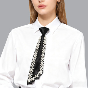 Corbata de Perlas y Diamantes de Imitación Negra Monocromática, Accesorio Decorativo para Mujer, Joyería de Moda - Product Image 4