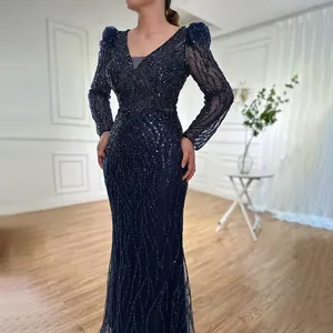 Serena collina musulmana blu sirena in rilievo abiti da sera abiti 2024 LA71931 personalizzati - Product Image 5