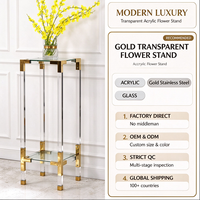 Support à fleurs en verre trempé acrylique transparent avec cadre doré, présentoir haut pour événements, fêtes, décoration intérieure, gâteaux, salon, style moderne et luxueux
