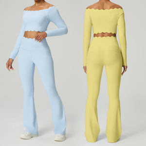 ชุดเสื้อผ้า2ชิ้นสำหรับเล่นฟิตเนสชุดเล่นโยคะเสื้อแขนยาวลายคลื่นระบายอากาศออกแบบได้เอง - Product Image 1