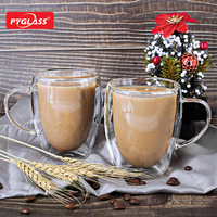 Pyglass Lot de 2 tasses en verre à double paroi, en borosilicate de haute qualité, isolées, transparentes, pour café et thé, résistantes à la chaleur