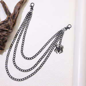 Cadena de cintura unisex de doble capa con colgante de araña para uso diario, joyería de moda hip hop, aleación de zinc, color negro. - Product Image 3
