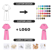 Ensemble décontracté pour enfants : T-shirt court ample et pantalon large en coton, avec cordon de serrage, pour filles, OEM/ODM