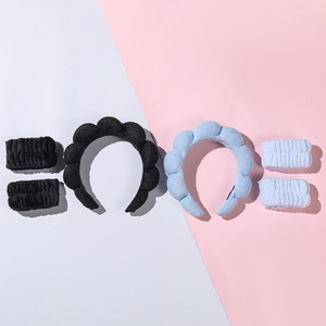 Bong bóng sưng húp Xoắn Terry vải chăm sóc da ban nhạc đầu sưng húp mũ nón tóc Hoop Sponge Spa trang điểm Headband & dây đeo cổ tay Bộ dụng cụ - Product Image 4