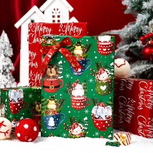 Pearlescent Reversible <b>Wrapping</b> <b>Paper</b> Roll 17 Inch X 33 Feet Green Mug with Animals Red Merry Christmas - Product Image 1