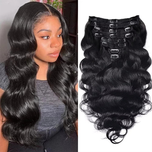 Extensioni per Capelli con Clip, 100% Veri Capelli Umani Brasiliani, Ondulati, Colore Nero Naturale, con Doppia Trama, 8 Pezzi/120G, 26 Pollici - Product Image 1