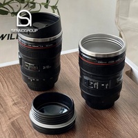 Tasse à café auto-agitante de 300ml avec couvercle rétractable pour objectif d'appareil photo Tasse à café en acier inoxydable Tasses à gobelet Cadeaux sympas pour les photographes