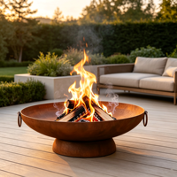 Brasero d'extérieur rond en acier pour bois, design Corten, pour barbecue, camping, fête et maison, avec fonction poêle personnalisée