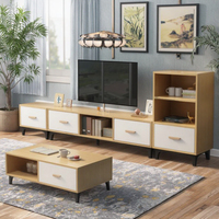 Table basse moderne 2026 avec meuble TV et tiroirs, ensemble table centrale en bois et meuble TV