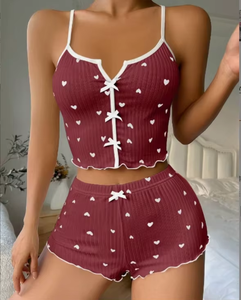 <span class=keywords><strong>Ensemble</strong></span> de pyjama sexy et luxueux avec short à bretelles et nœud, respirant, taille élastique, confortable pour la maison - Product Image 3