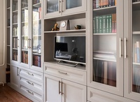Bibliothèque Moderne avec Portes Vitrées et Niche TV – Meuble de Bibliothèque Personnalisé pour Bureau à Domicile ou Salon