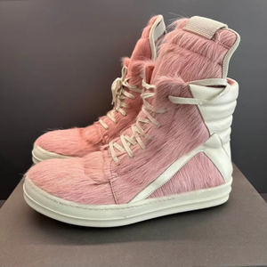 Chaussures de luxe de créateur style RO Owens en cuir véritable et crin de cheval, à lacets, nouvelles, montantes, motif triangle inversé, ambiance tendance, décontractées pour couple - Product Image 3