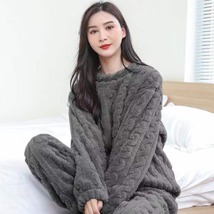 Set <span class=keywords><strong>Pigiama</strong></span> Invernale da <span class=keywords><strong>Donna</strong></span> in Pile Corallo, Abbigliamento Termico Spesso, Morbido Completo da Notte in Tinta Unita, 2 Pezzi - Product Image 4