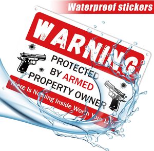 Segno di pistola per la <span class=keywords><strong>sicurezza</strong></span> della casa, impermeabile facile da leggere protetto dal proprietario di proprietà armato etichetta <span class=keywords><strong>privata</strong></span> per casa giardino giardino - Product Image 1