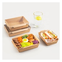 Boîte à salade/sushi jetable de qualité alimentaire en papier kraft brun recyclé, auto-élevable, 1200 ml, avec couvercle transparent en PET