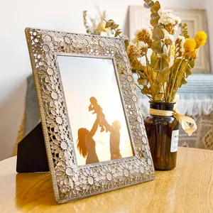 נחושת זהב 7 אינץ' מסגרת תמונה מברזל לתצוגת שולחן קריסטל מסגרת תמונה מתכת מסגרת שלטי עץ לעיצוב הבית