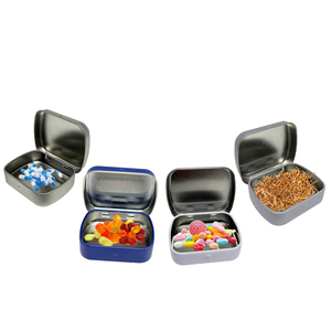 Groothandel Custom Recyclebare Food Grade Pepermuntjes <span class=keywords><strong>Mini</strong></span> Wit Zwart Zilver Scharnierende Container Snoepjes Metalen Blikjes Verpakking Suiker
