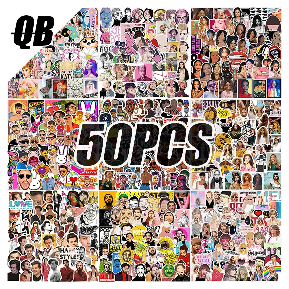 50Pcs Cartoon Cantor Estrela Bad Bunny Harry Adesivos Atacado Para Menina Scrapbook Guitarra Laptop Bagagem Telefone