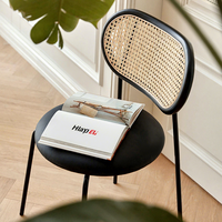 Chaise de salle à manger en rotin style rétro nordique, chaise de restaurant design de style mid-century, tabouret de salle à manger pour la maison, chaise à dossier pour maison d'hôtes et café