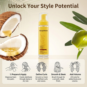 Loción Estilizadora de Espuma Orgánica Ligera para Cabello Rizado, Set para Rizos y Ondas, Fijación Fuerte, Acabado Suave con Aceites de Karité, Argán y Coco - Product Image 5