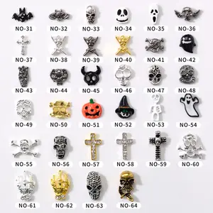 Halloween Rhinestone Skull Ghost Owl Pumpkin Bat 3D DIY Metal Alloy Nail Art Decorations Stickers\/Charms for Manicure