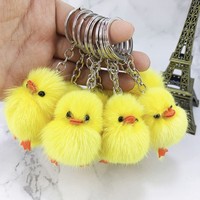 Porte-clés 3D en peluche canard jaune mignon, doux et moelleux, écologique, breloque animale en peluche pour femmes, filles, sac à dos, sac à main, voiture