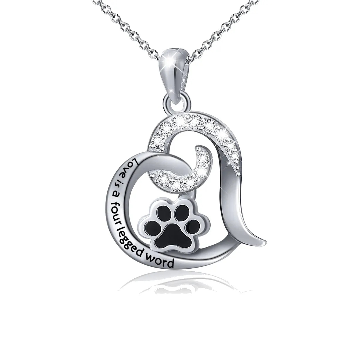 Cute Paw Print Shape Necklace Love Heart Necklace Love is A Four Legged Word Gifts For Dog Lovers Cat Lovers Pendant Necklace