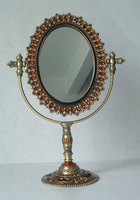 Miroir de table ovale en alliage de zinc bordeaux en laiton antique pour la décoration de maquillage de bureau à la maison